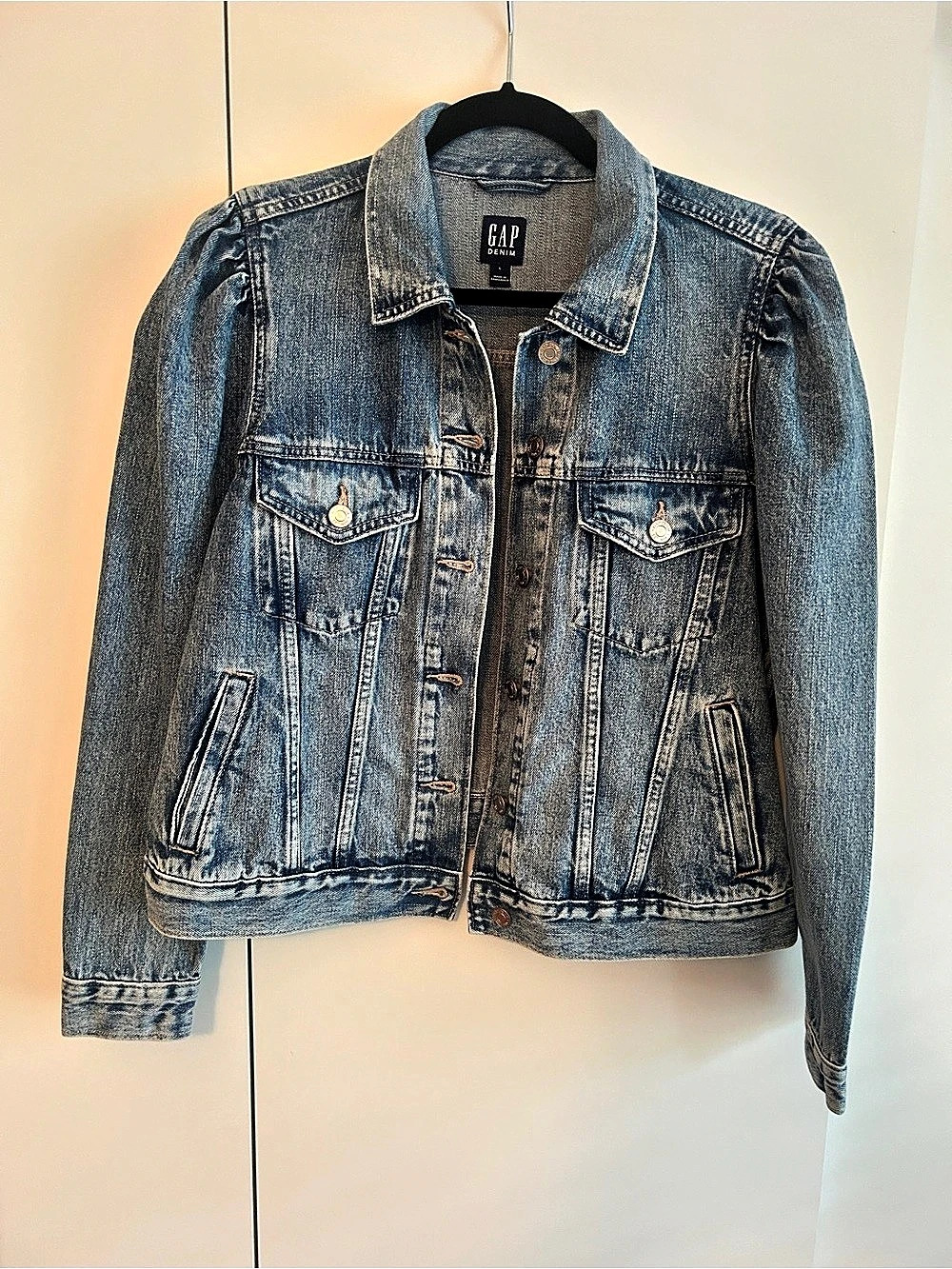 Gap Puff Sleeve Denim Jacket Women's Blue
